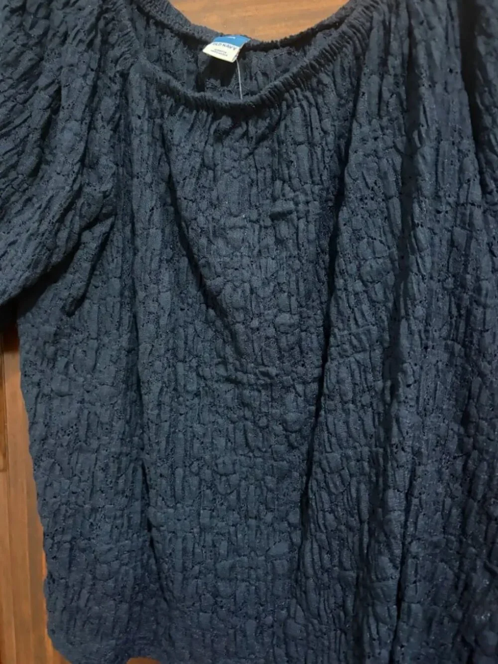 Old Navy Deep Midnight Blue Textured Puff Sleeve Scoop Neck Blouse 2X